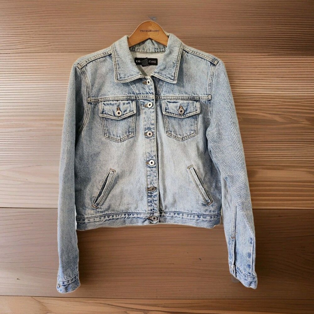 Y2K Vtg Express Distresed Light Wash Denim Jean Jacket Womens Large